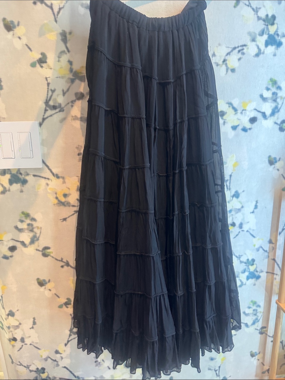 All Saints Black Tiered Flowing Maxi Skirt